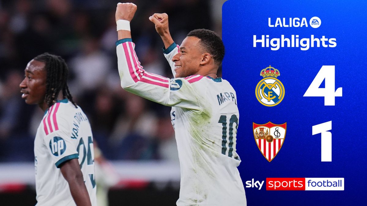 Mbappe celebrating for Real Madrid during the 4-1 LaLiga win over Sevilla